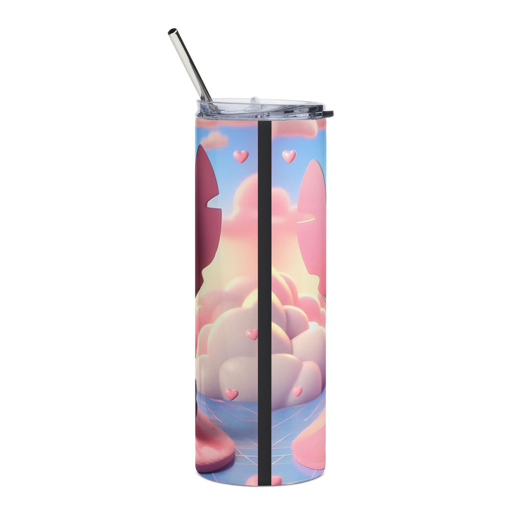 20oz Stainless Steel Tumbler – Cute Blue Alien Character with Hearts (Kawaii Travel Cup)