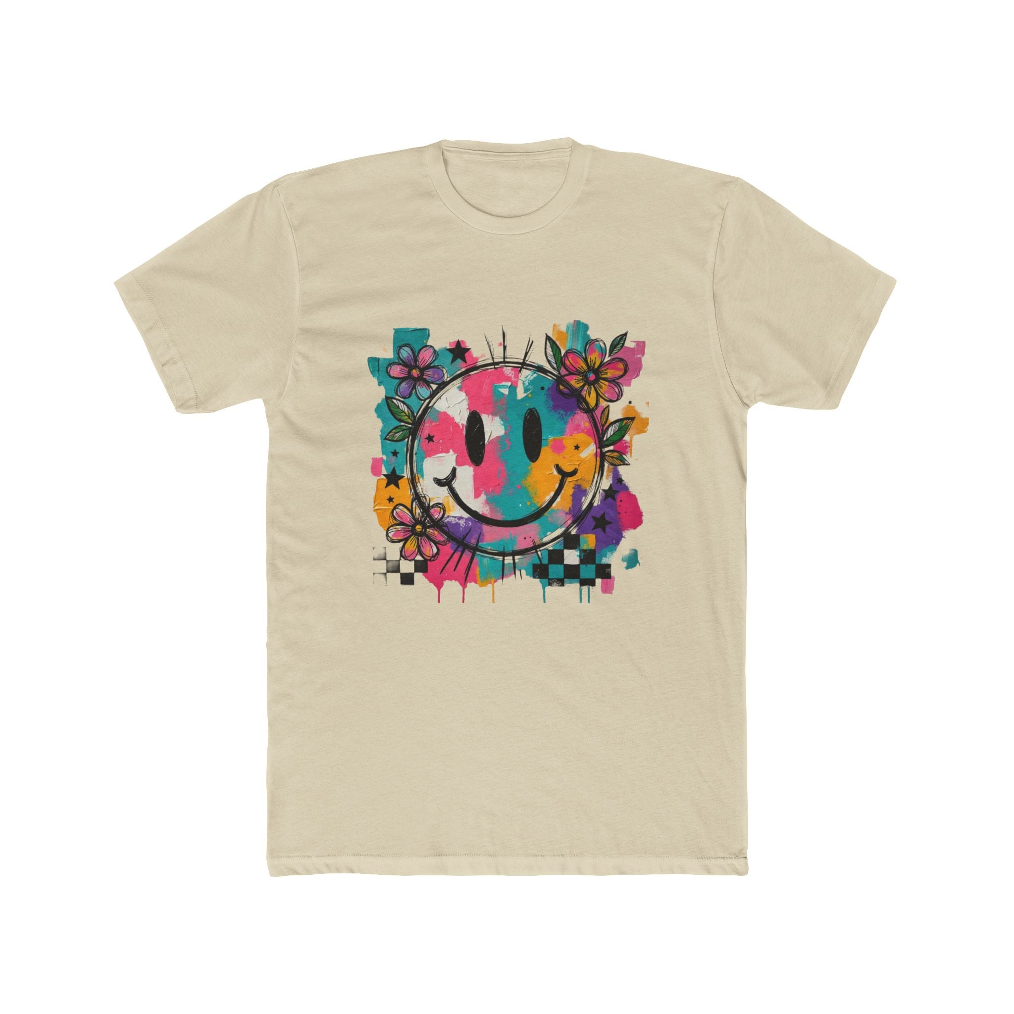 Colorful Smiley Flower Tee — Retro Graffiti Happy Face T-Shirt