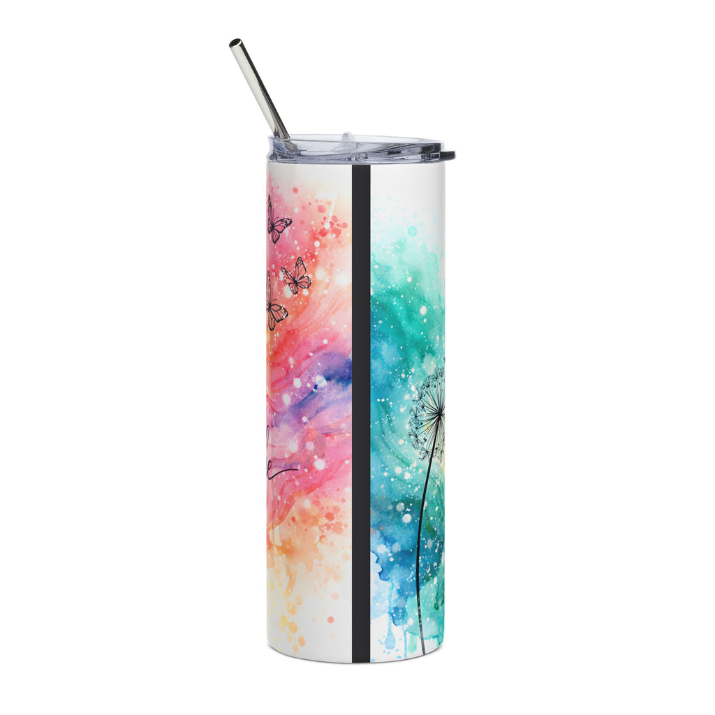 20oz Stainless Steel Tumbler — 'Just Breathe' Watercolor Butterfly & Dandelion Travel Cup