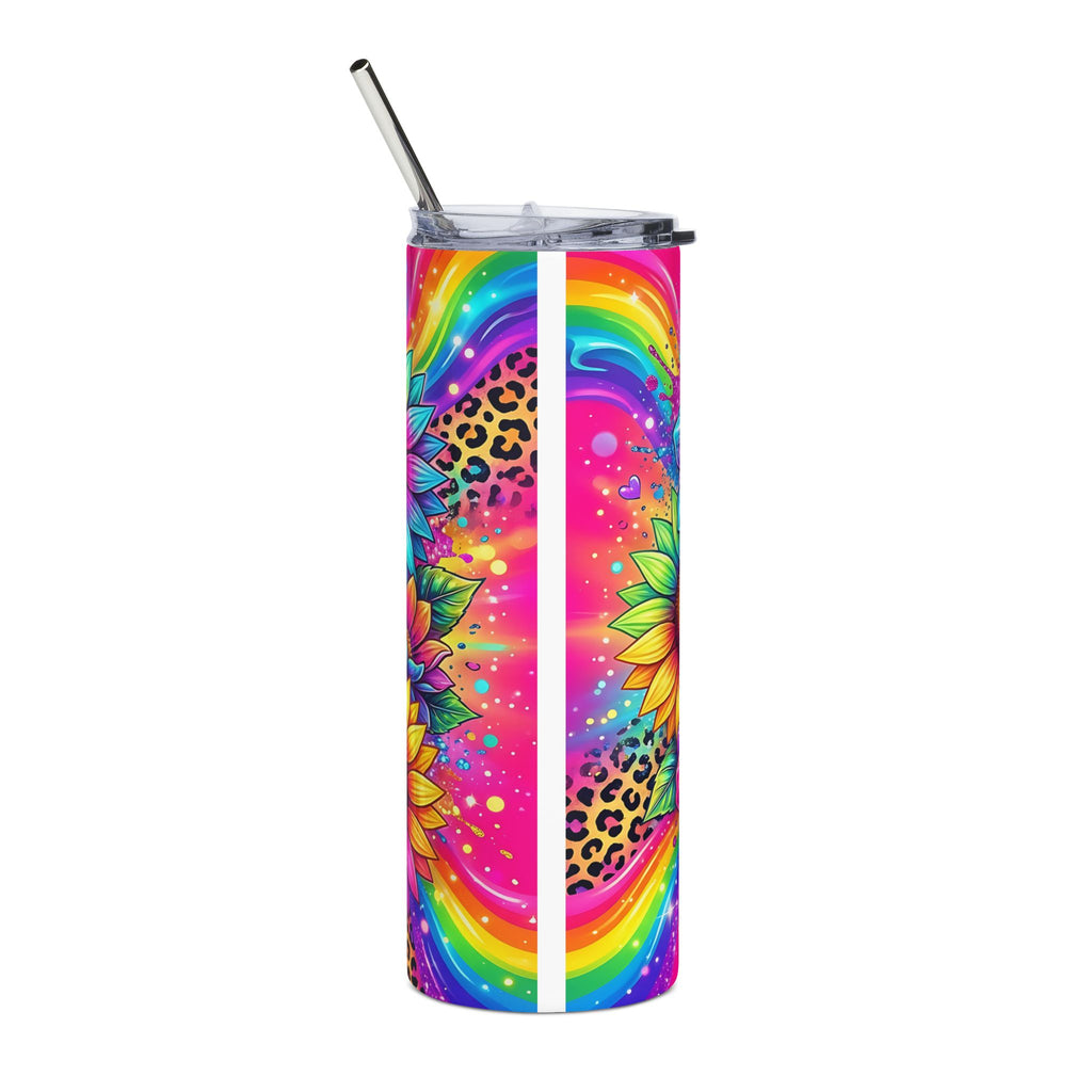 20oz Stainless Tumbler — “I'm Just WTF-ing My Way Through Life” Colorful Floral Rainbow Design