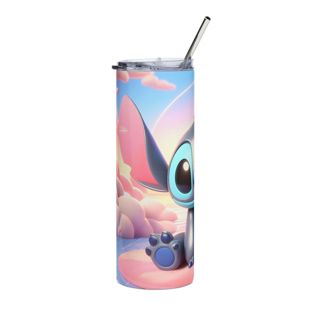 20oz Stainless Steel Tumbler – Cute Blue Alien Character with Hearts (Kawaii Travel Cup)