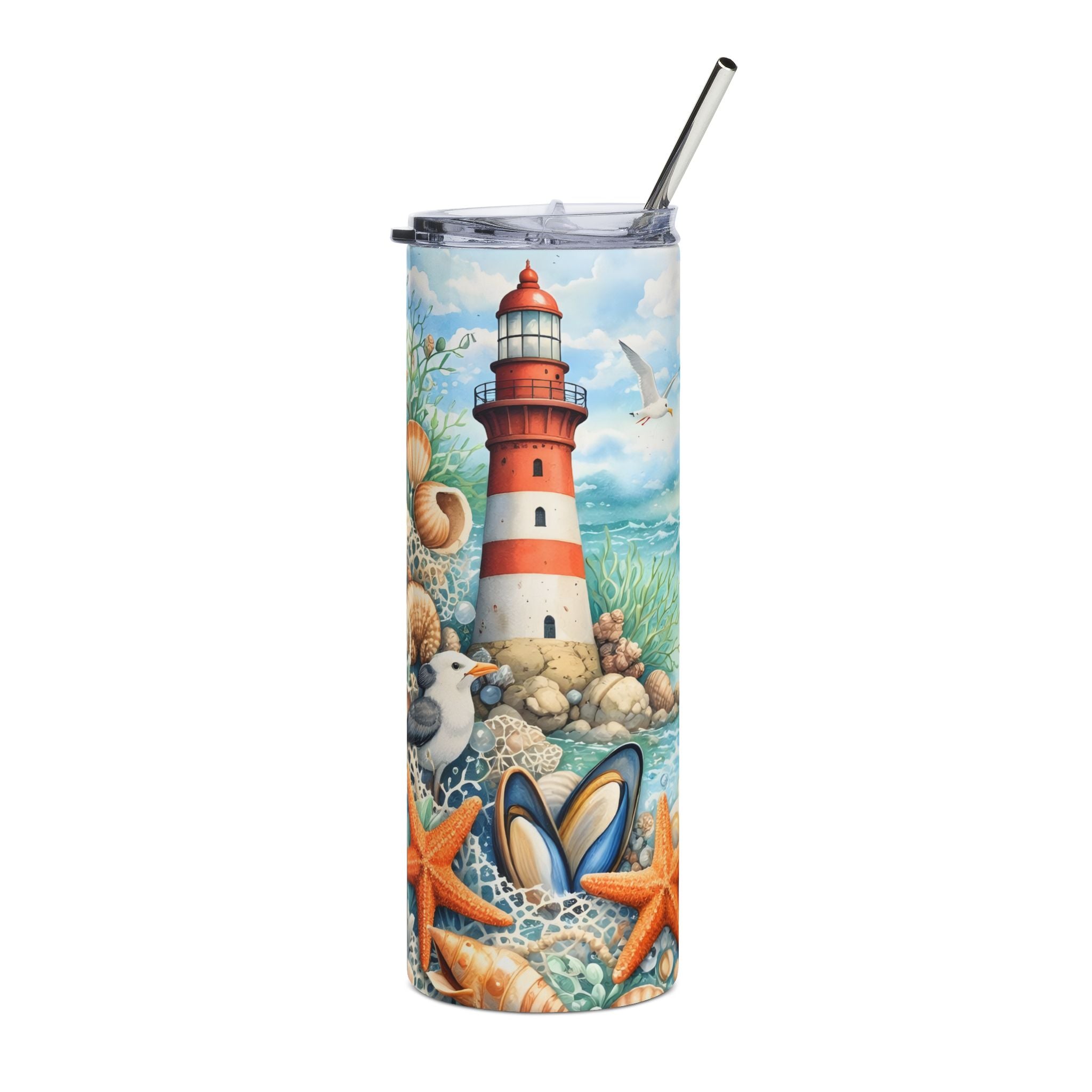 Lighthouse Coastal Stainless Steel Tumbler — 20oz Ocean Beach Design