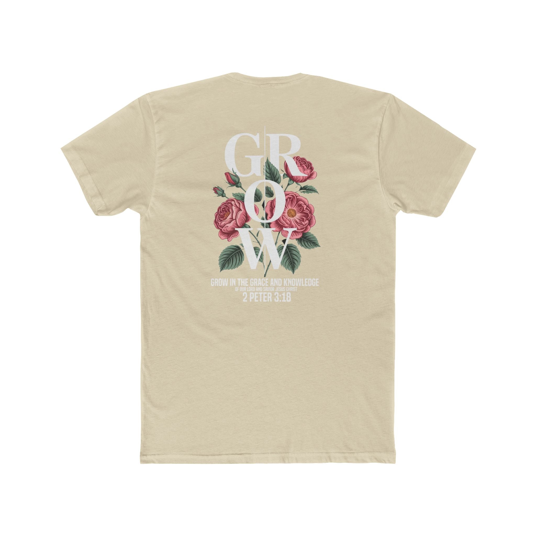 Grow Floral Tee — "GROW" 2 Peter 3:18 Inspirational Graphic T-Shirt