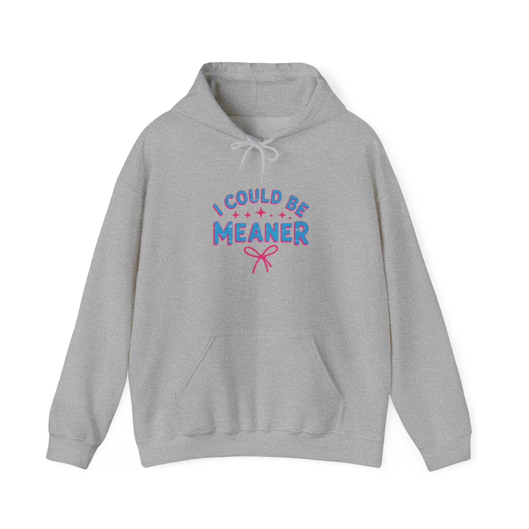 I Could Be Meaner Hoodie — Playful Pink & Blue Graphic Pullover