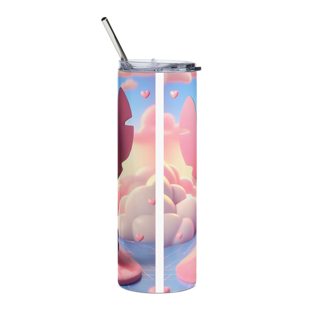 20oz Stainless Steel Tumbler – Cute Blue Alien Character with Hearts (Kawaii Travel Cup)