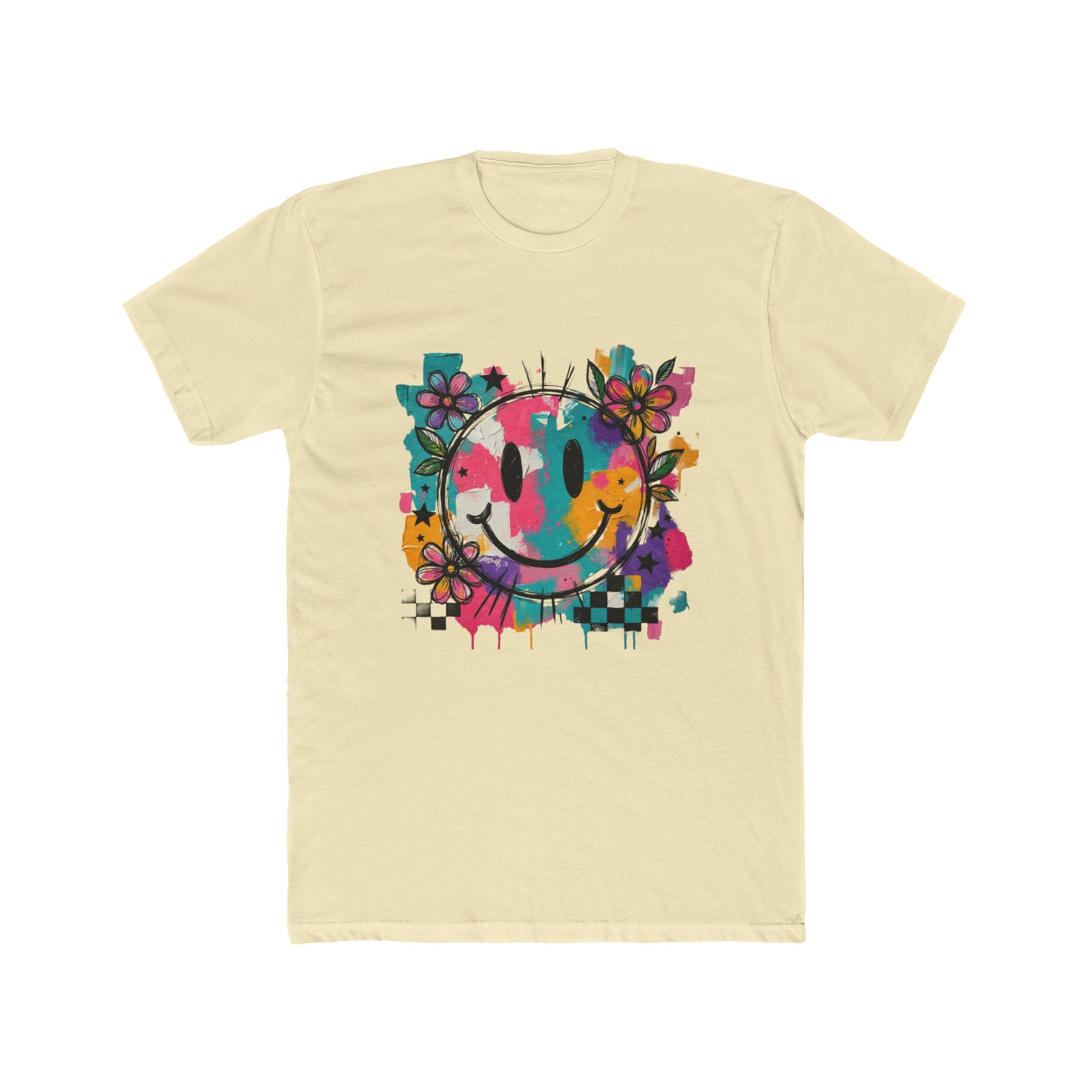 Colorful Smiley Flower Tee — Retro Graffiti Happy Face T-Shirt