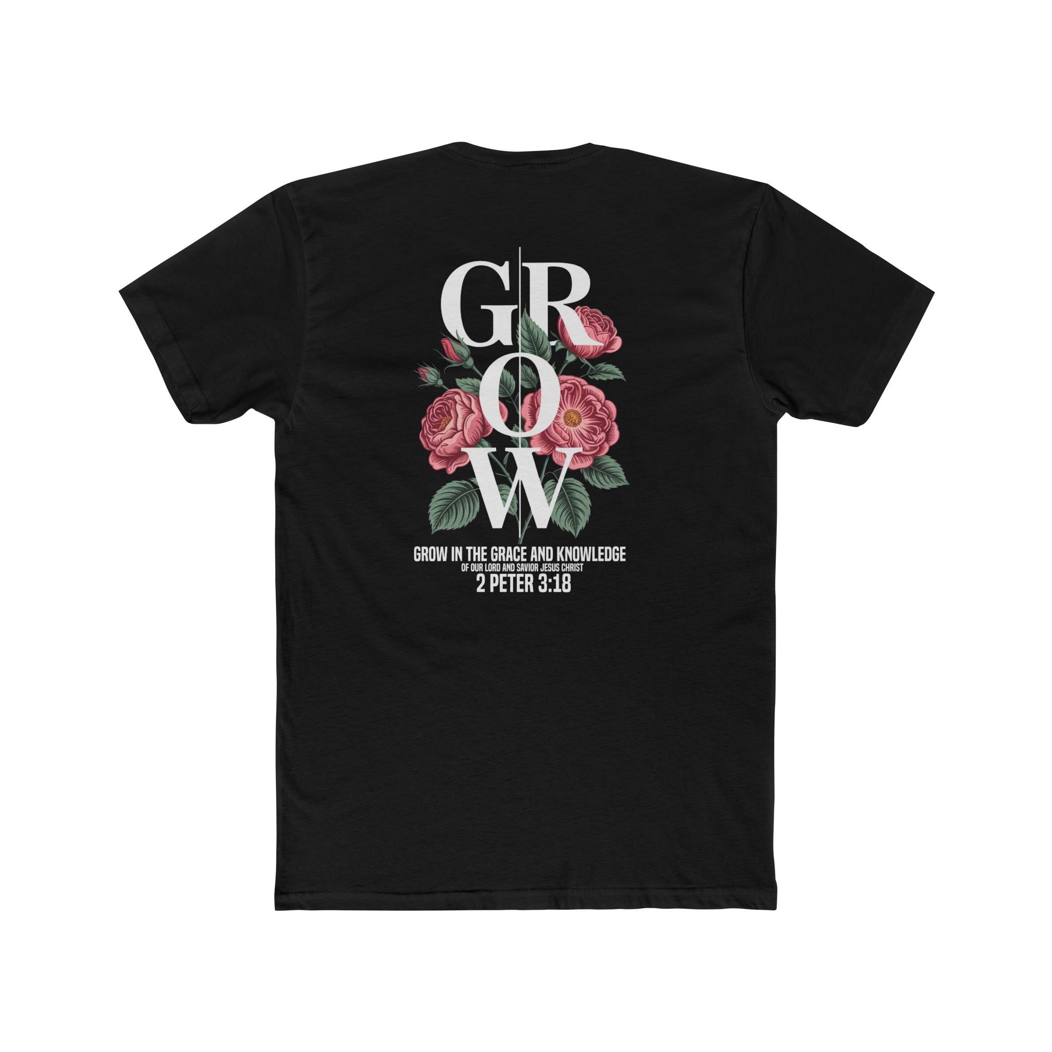 Grow Floral Tee — "GROW" 2 Peter 3:18 Inspirational Graphic T-Shirt