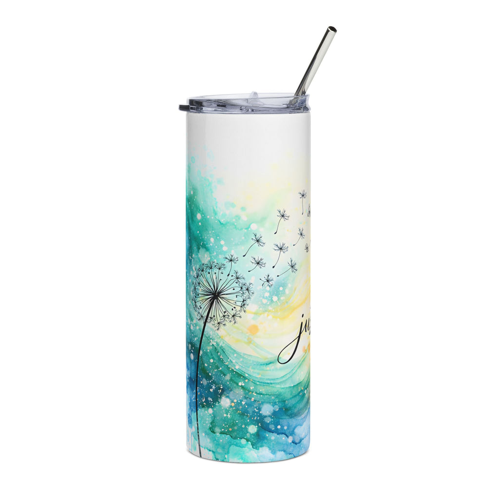 20oz Stainless Steel Tumbler — 'Just Breathe' Watercolor Butterfly & Dandelion Travel Cup
