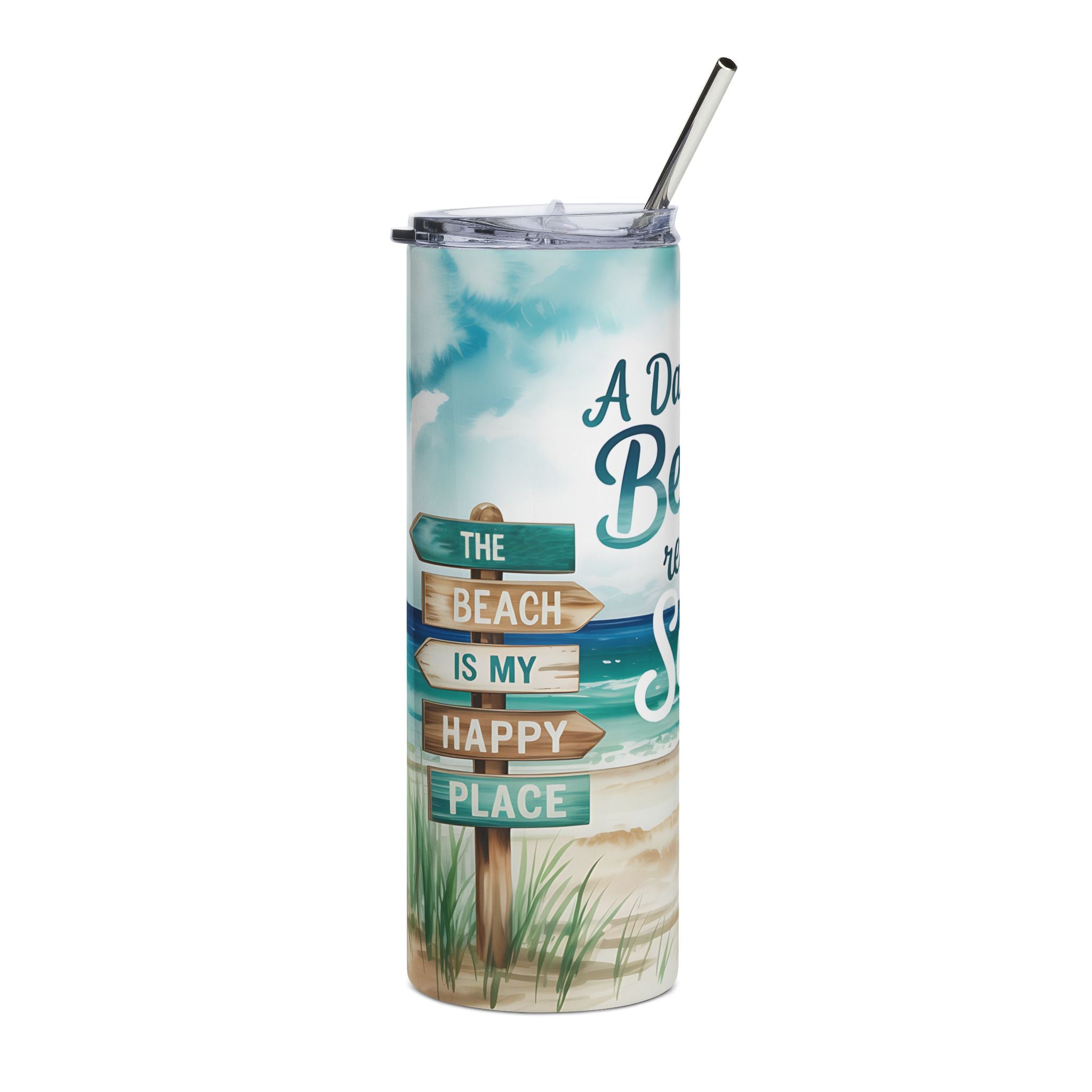 Beach Quote Stainless Steel Tumbler – “A Day at the Beach Restores the Soul” 20oz