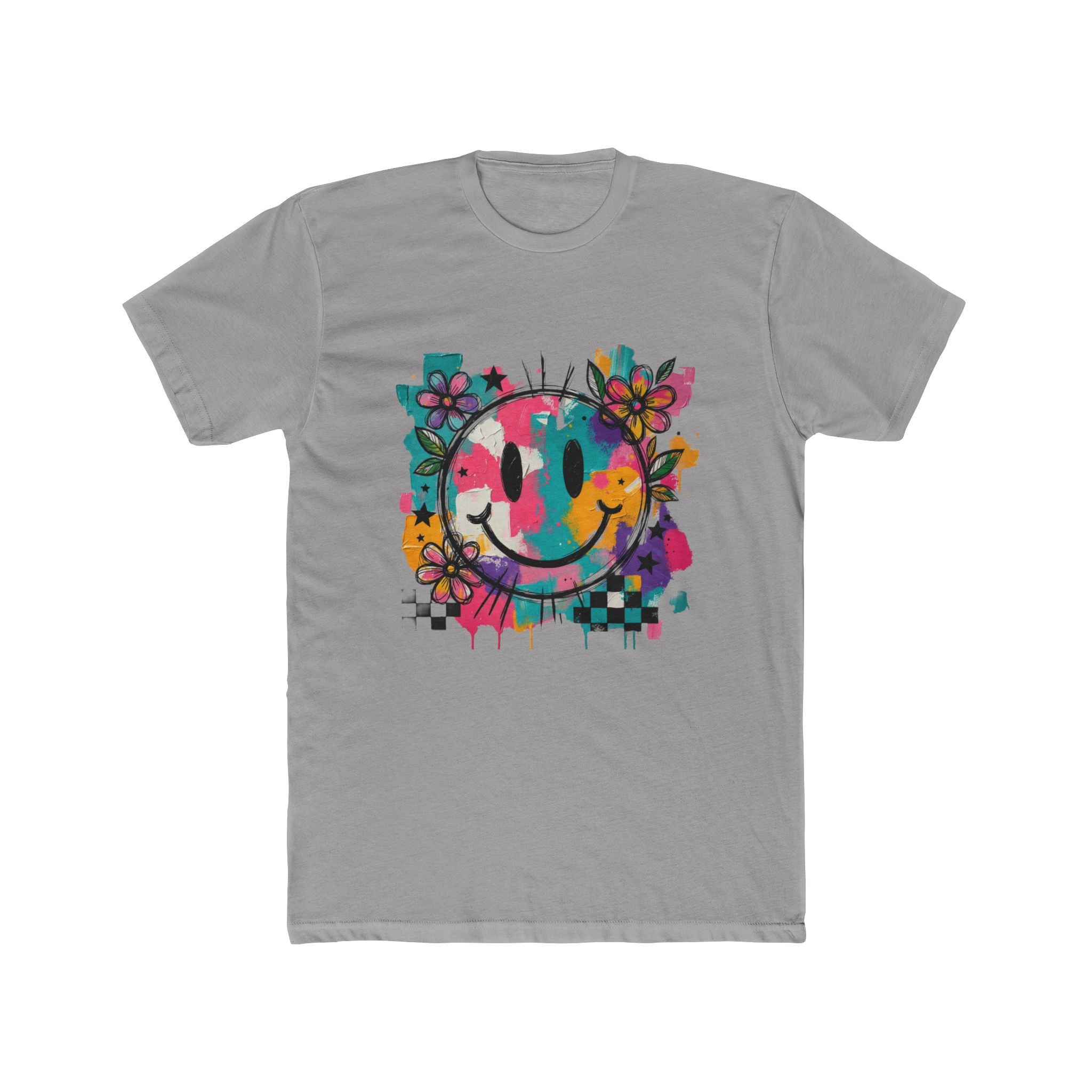 Colorful Smiley Flower Tee — Retro Graffiti Happy Face T-Shirt