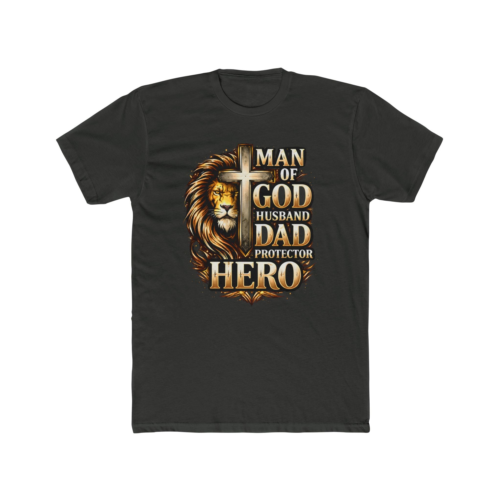 Man of God Lion T-Shirt — "Man of God, Husband, Dad, Protector, Hero" Christian Tee