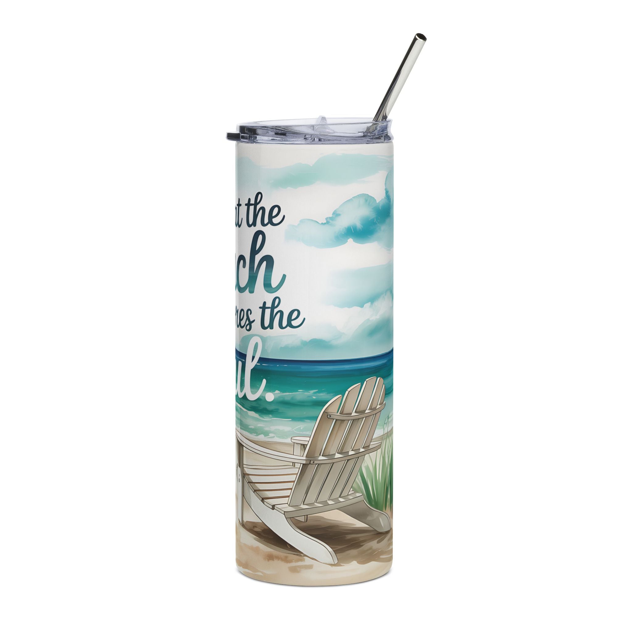 Beach Quote Stainless Steel Tumbler – “A Day at the Beach Restores the Soul” 20oz