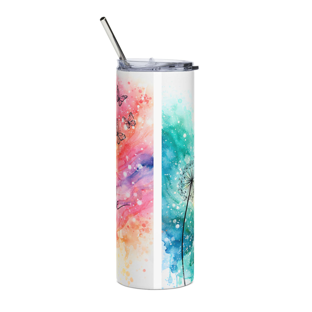 20oz Stainless Steel Tumbler — 'Just Breathe' Watercolor Butterfly & Dandelion Travel Cup