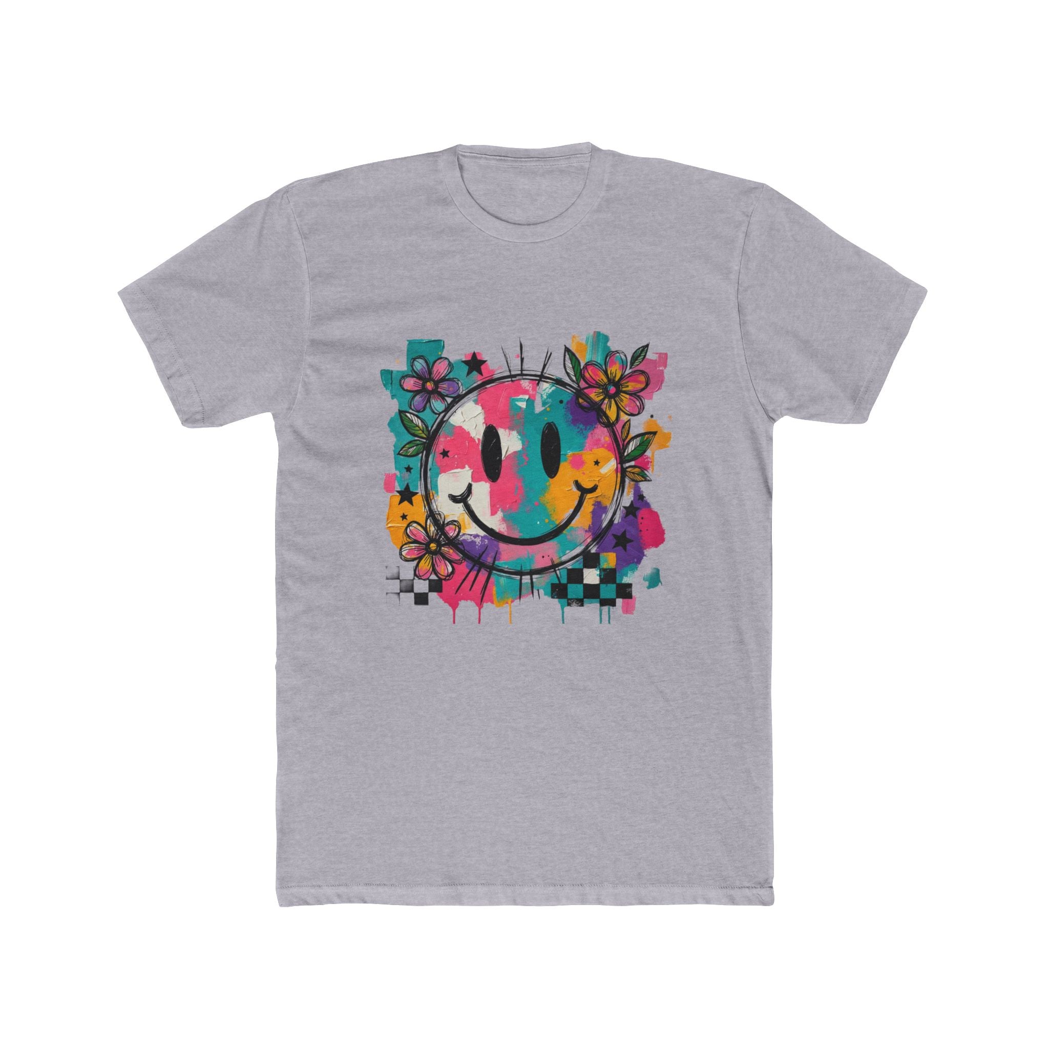 Colorful Smiley Flower Tee — Retro Graffiti Happy Face T-Shirt
