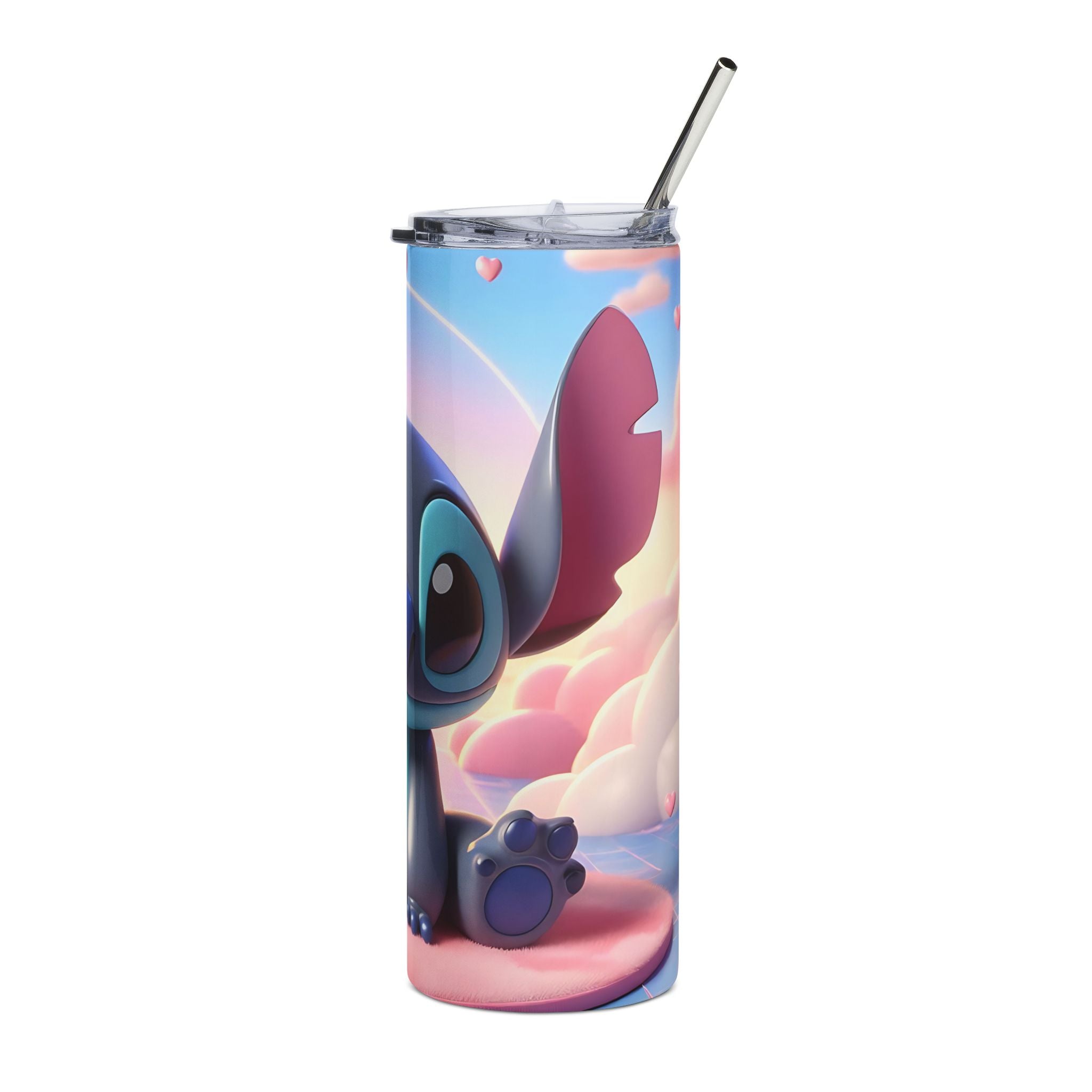20oz Stainless Steel Tumbler – Cute Blue Alien Character with Hearts (Kawaii Travel Cup)