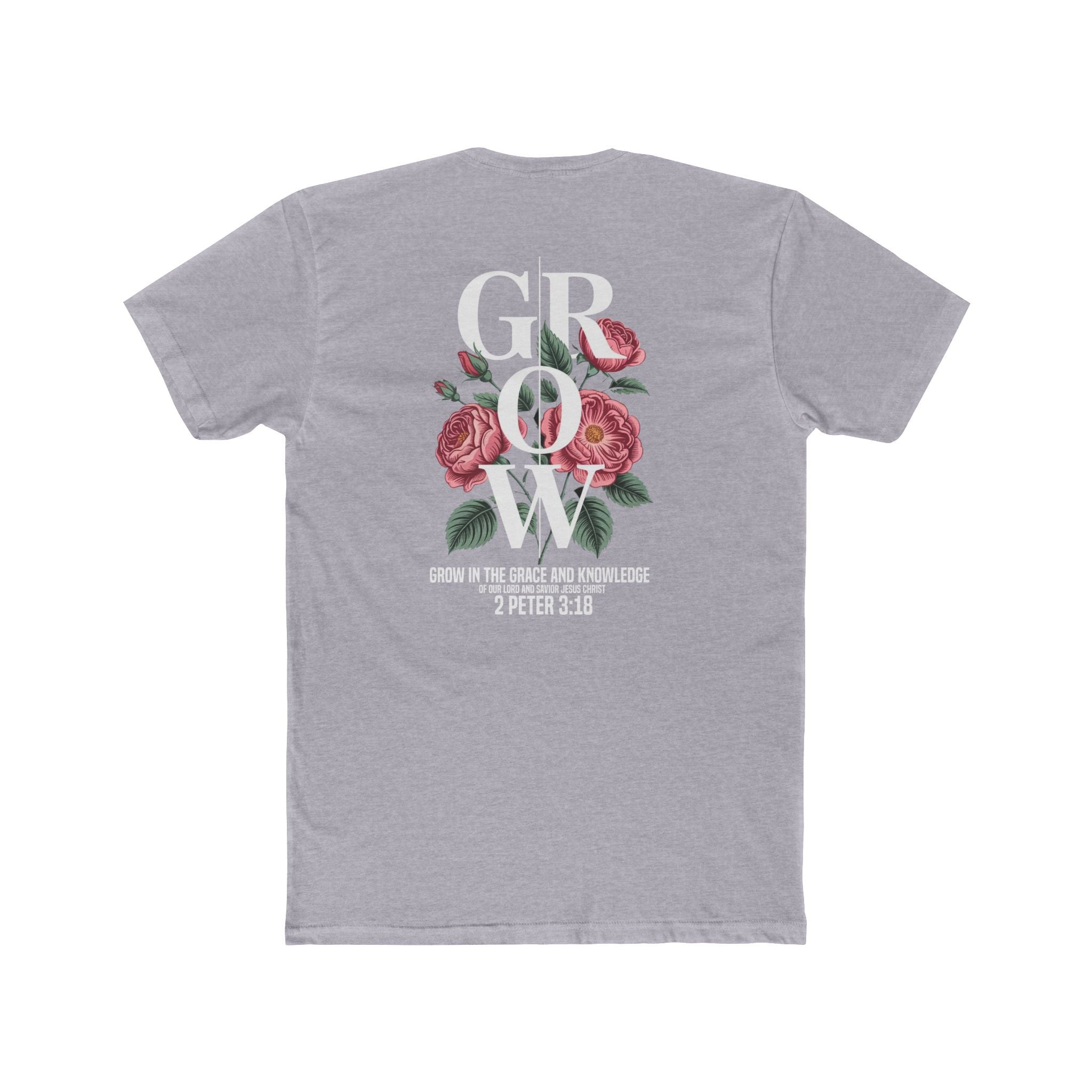 Grow Floral Tee — "GROW" 2 Peter 3:18 Inspirational Graphic T-Shirt