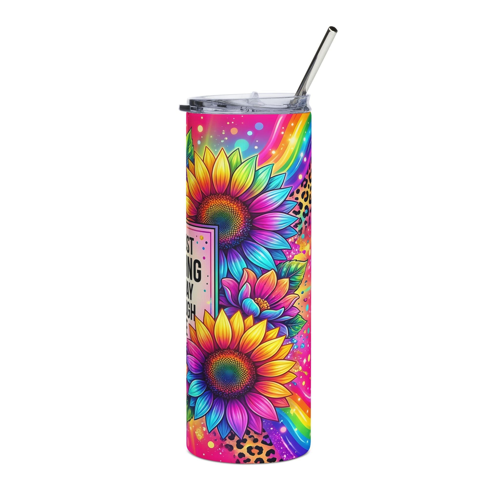 20oz Stainless Tumbler — “I'm Just WTF-ing My Way Through Life” Colorful Floral Rainbow Design