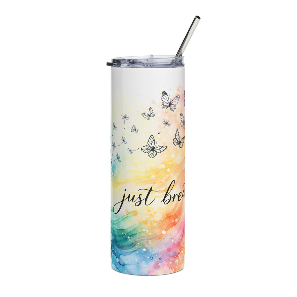 20oz Stainless Steel Tumbler — 'Just Breathe' Watercolor Butterfly & Dandelion Travel Cup
