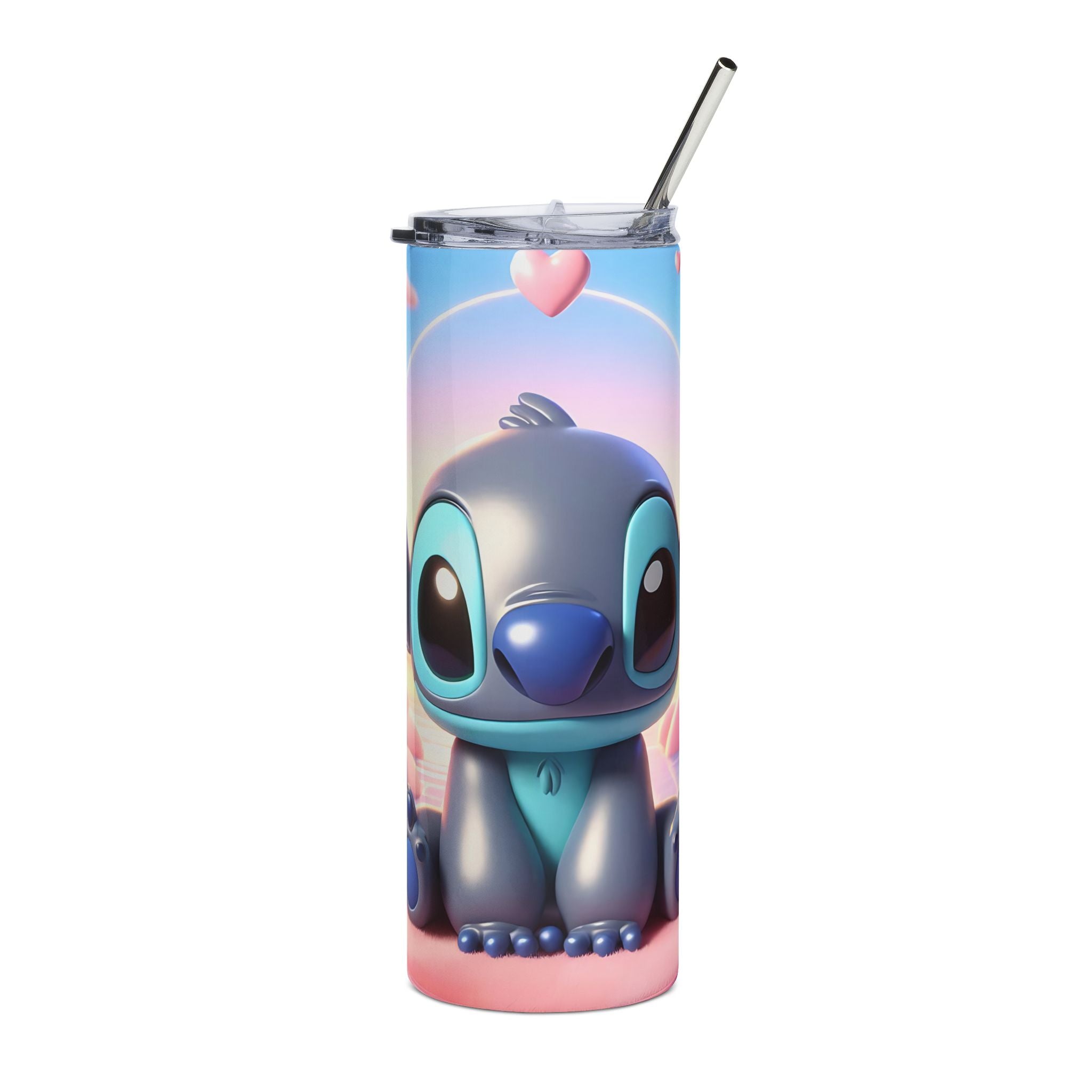 20oz Stainless Steel Tumbler – Cute Blue Alien Character with Hearts (Kawaii Travel Cup)
