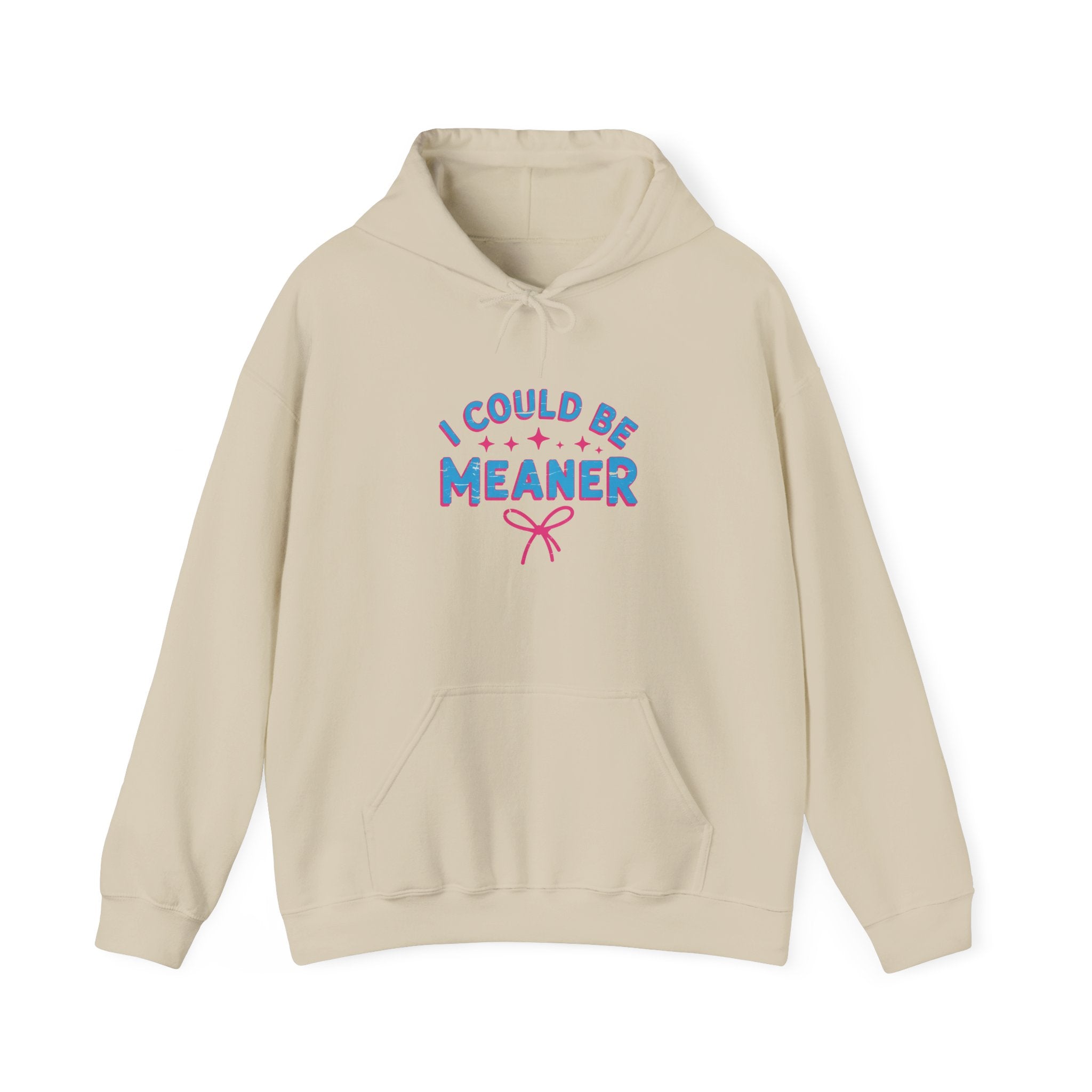 I Could Be Meaner Hoodie — Playful Pink & Blue Graphic Pullover