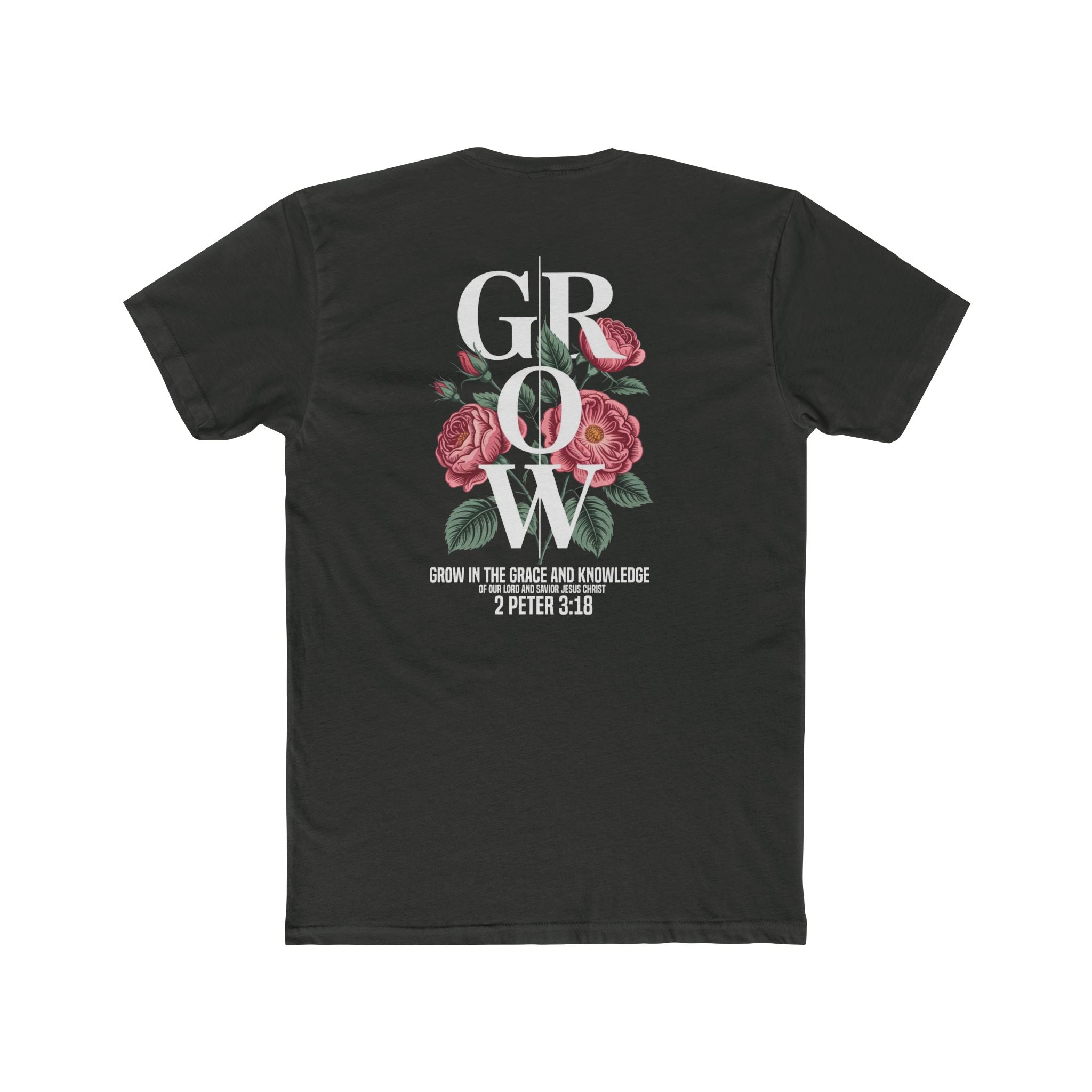 Grow Floral Tee — "GROW" 2 Peter 3:18 Inspirational Graphic T-Shirt