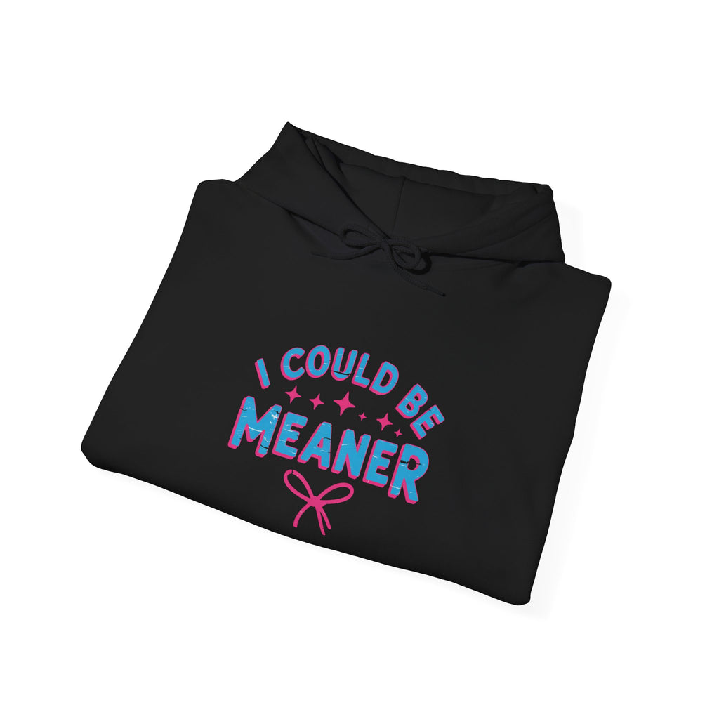 I Could Be Meaner Hoodie — Playful Pink & Blue Graphic Pullover