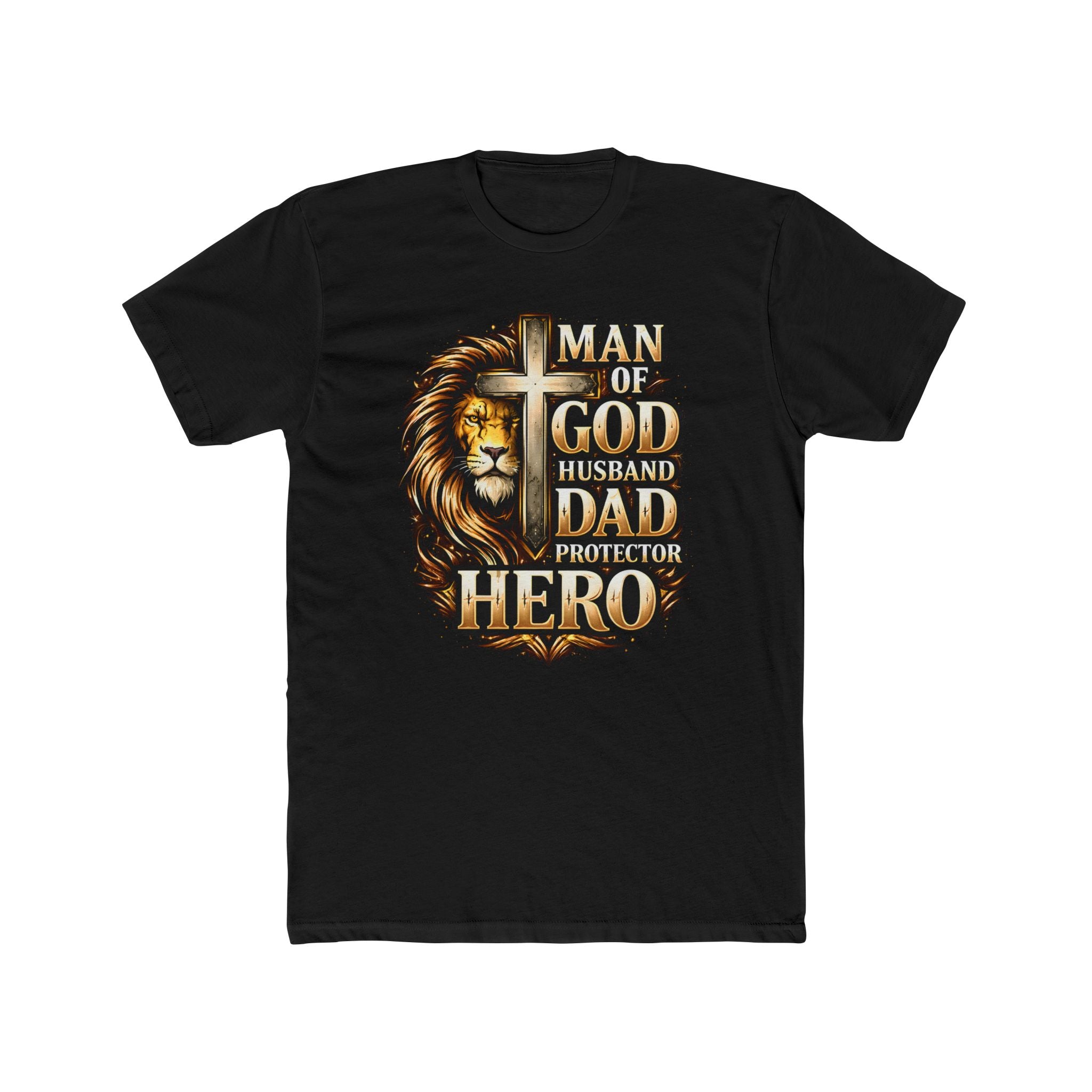 Man of God Lion T-Shirt — "Man of God, Husband, Dad, Protector, Hero" Christian Tee